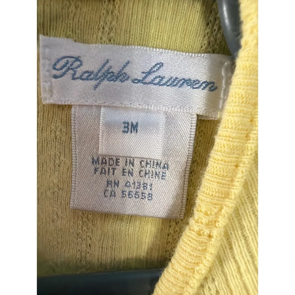 Ralph Lauren Romper Girls 3M Yellow Floral Ruffle Pointelle Knit One Piece